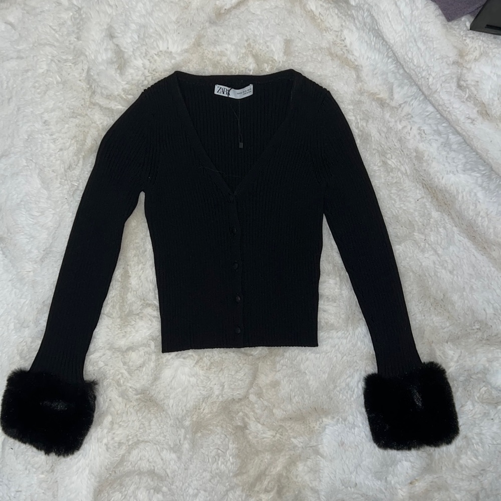 Zara fur cuff cardigan size XS black